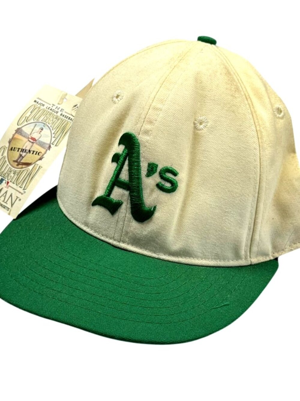 VTG NEW Oakland Athletics Retro Cooperstown Collection Fitted Hat Size 7 White